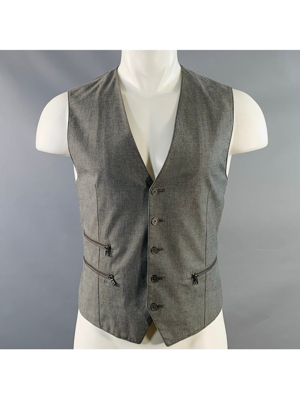 JOHN VARVATOS STAR USA Size 40 Grey Charcoal Stripe Cotton Vest